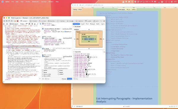 Inspecting a Marked preview with Safari Web Inspector