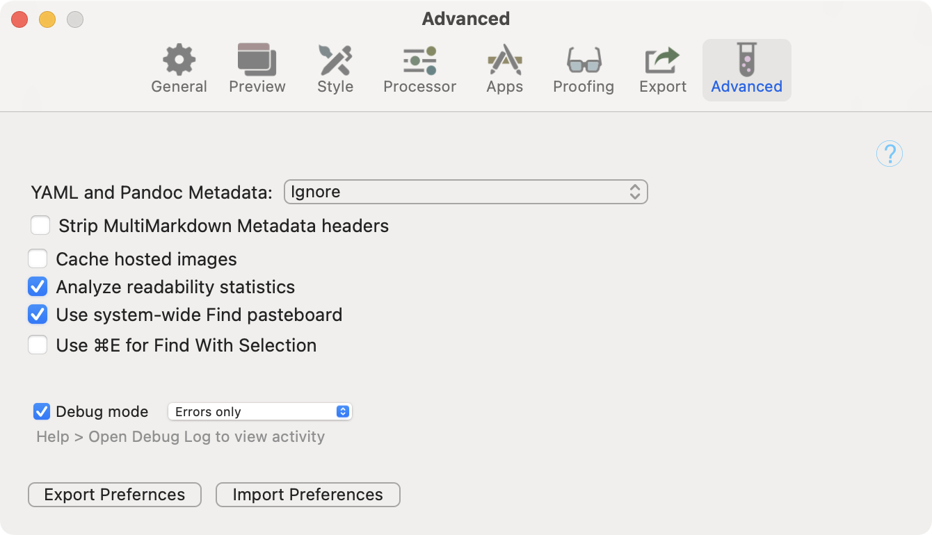 Settings: Advanced