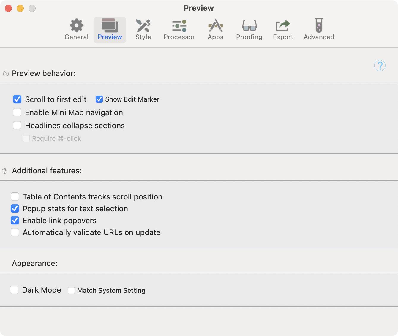 Settings: Preview
